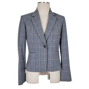 Tahari Blazer Size 6 Black White Pink Glen Plaid Slip Pockets Long Sleeve Lined